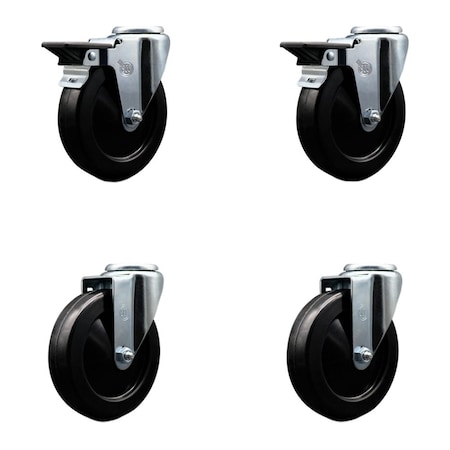 Service Caster 5'' Hard Rubber Wheel Swivel Bolt Hole Caster Set with 2 Posi Lock Brakes, 4PK SCC-BH20S514-HRS-PLB-2-S-2